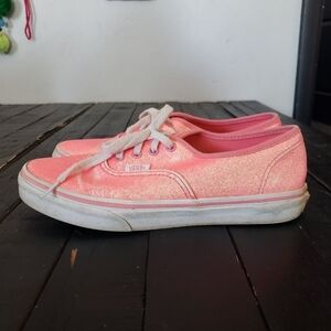 Vans Sparkly Glitter Neon Pink Sneakers Shoes Low Top Juniors 6 Women's 8 Skater